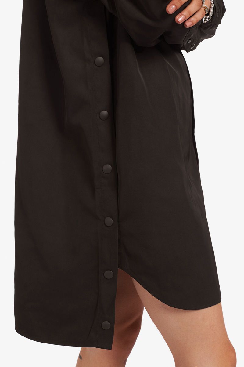 Women's Fred Perry Snap Detail Shirt Dresses Black | 9638054-YC