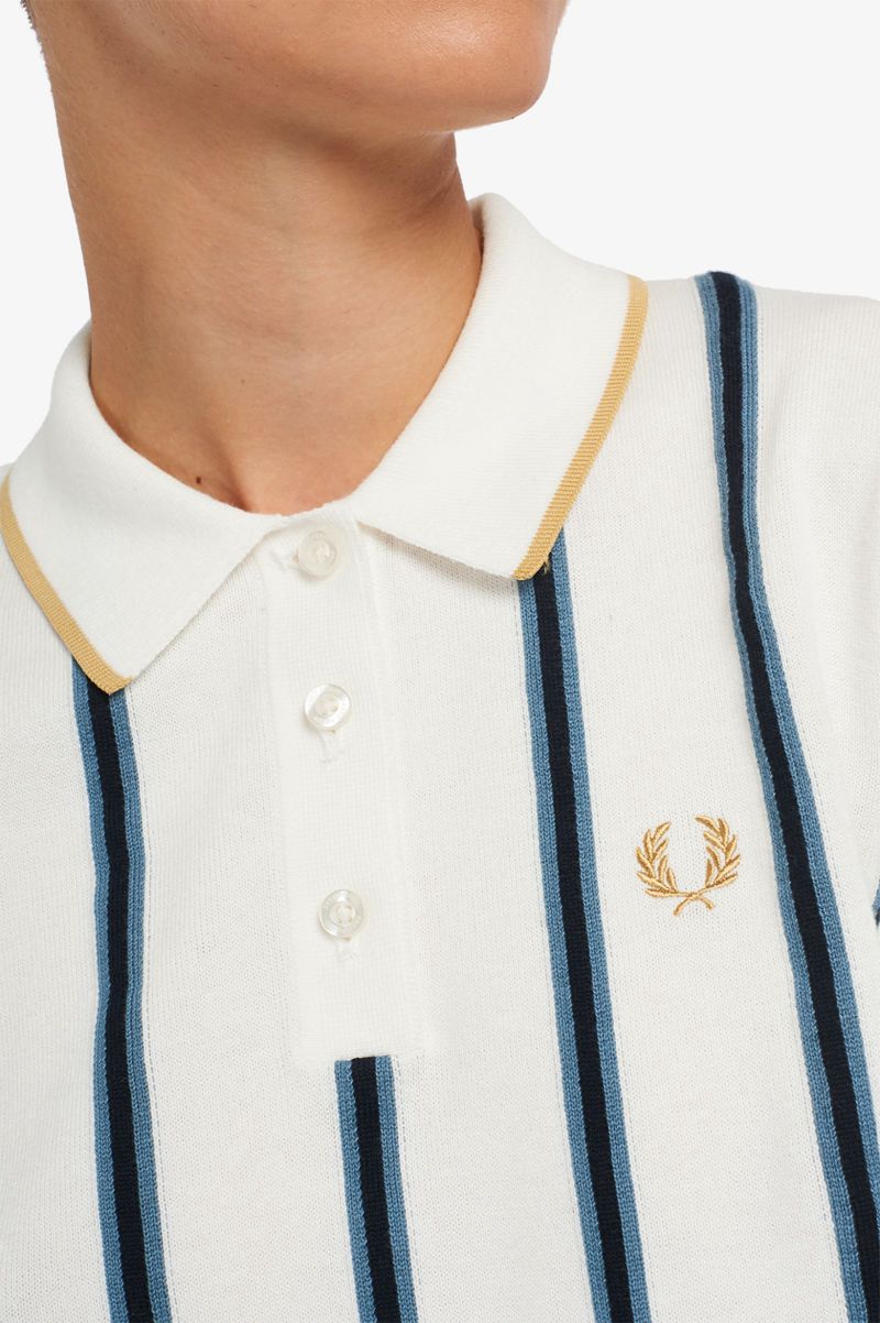 Women's Fred Perry Striped Knitted Shirts White | 4139657-ZR