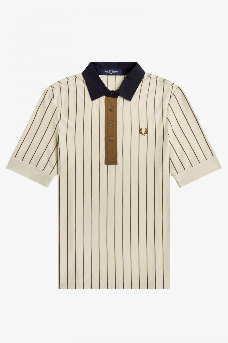 Women's Fred Perry Striped Polo Shirts White | 3024698-VZ