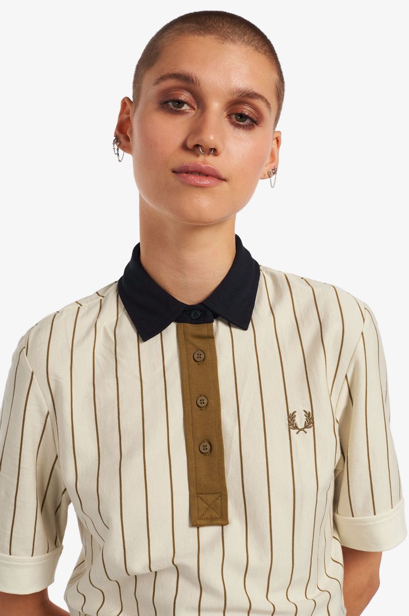 Women\'s Fred Perry Striped Polo Shirts White | 3024698-VZ