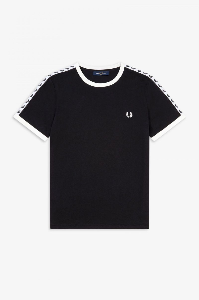 Women's Fred Perry Taped Ringer T-Shirts Black | 2514368-UY