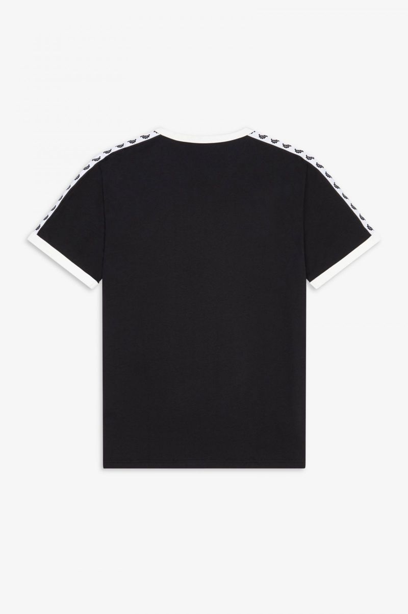 Women's Fred Perry Taped Ringer T-Shirts Black | 2514368-UY