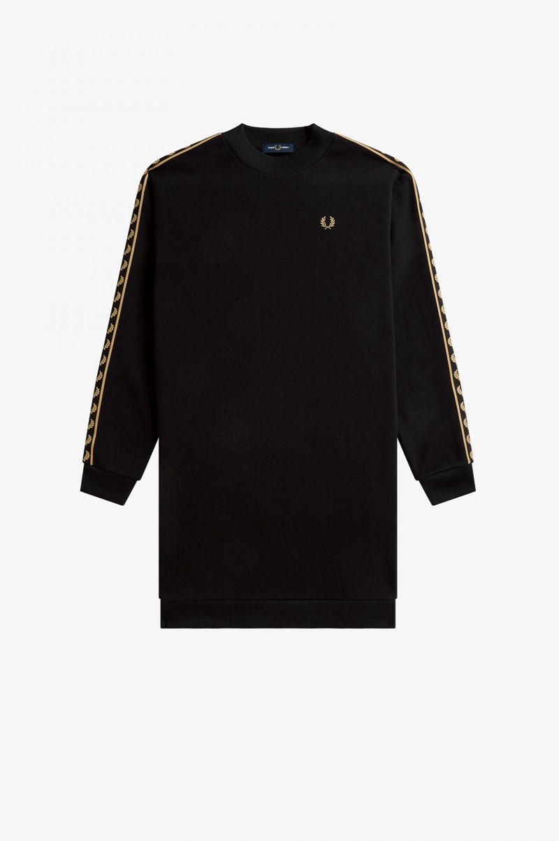 Women's Fred Perry Taped Sweatshirt Dresses Black | 3940756-KM