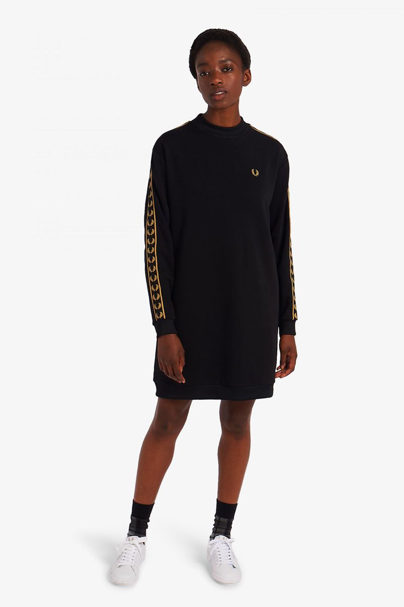 Women's Fred Perry Taped Sweatshirt Dresses Black | 3940756-KM