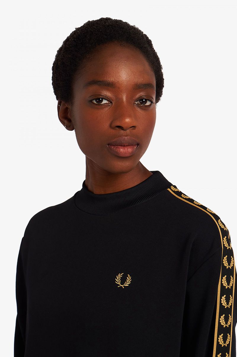 Women's Fred Perry Taped Sweatshirt Dresses Black | 3940756-KM