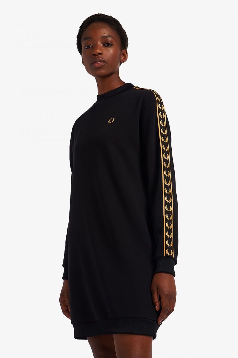 Women\'s Fred Perry Taped Sweatshirt Dresses Black | 3940756-KM