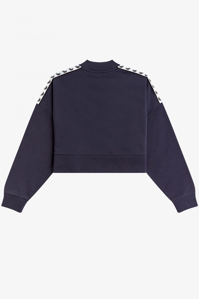 Women's Fred Perry Taped Sweatshirts Deep Grey | 2435096-PM