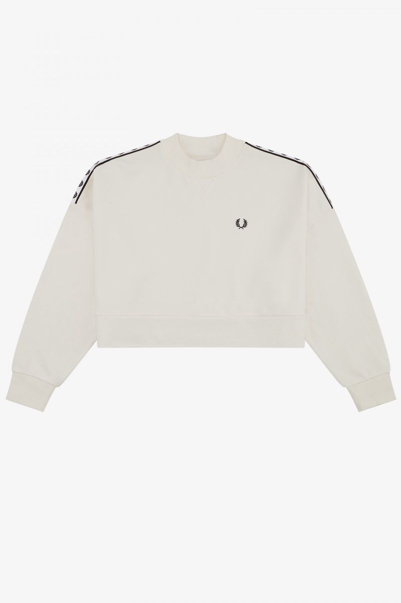 Women's Fred Perry Taped Sweatshirts White | 4869527-IY