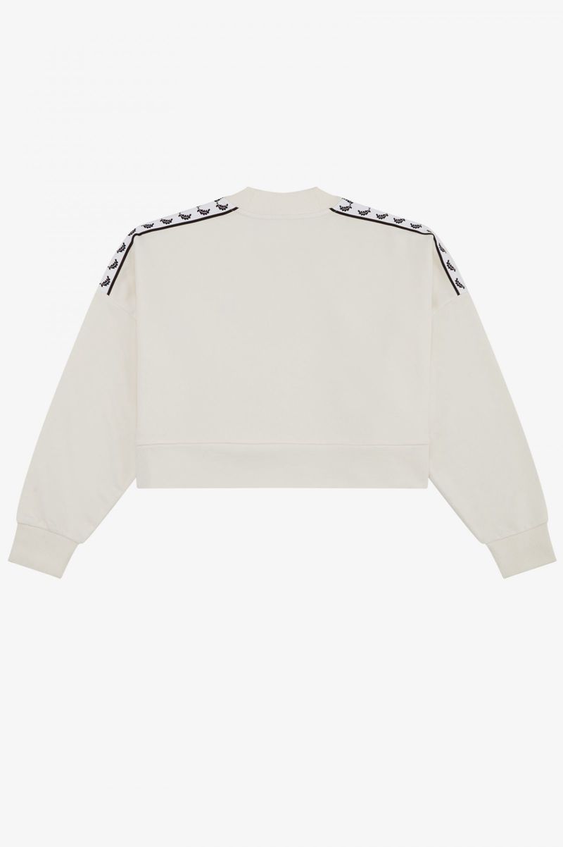 Women's Fred Perry Taped Sweatshirts White | 4869527-IY