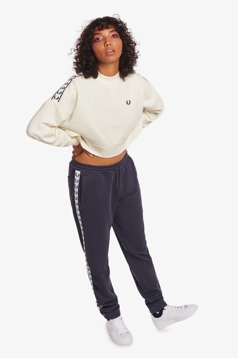 Women's Fred Perry Taped Sweatshirts White | 4869527-IY