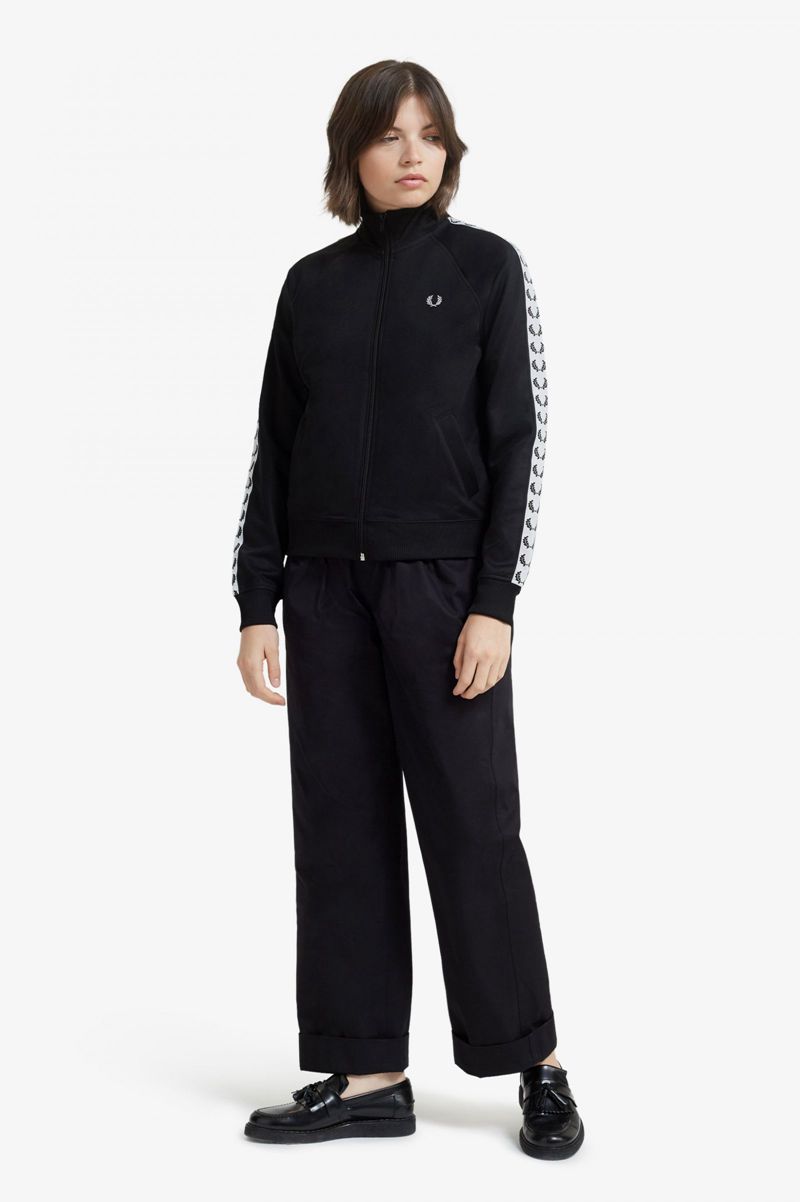 Women's Fred Perry Taped Track Jackets Black | 9312867-PS