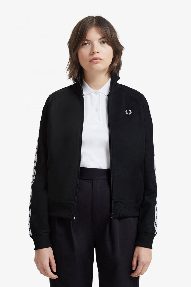 Women's Fred Perry Taped Track Jackets Black | 9312867-PS