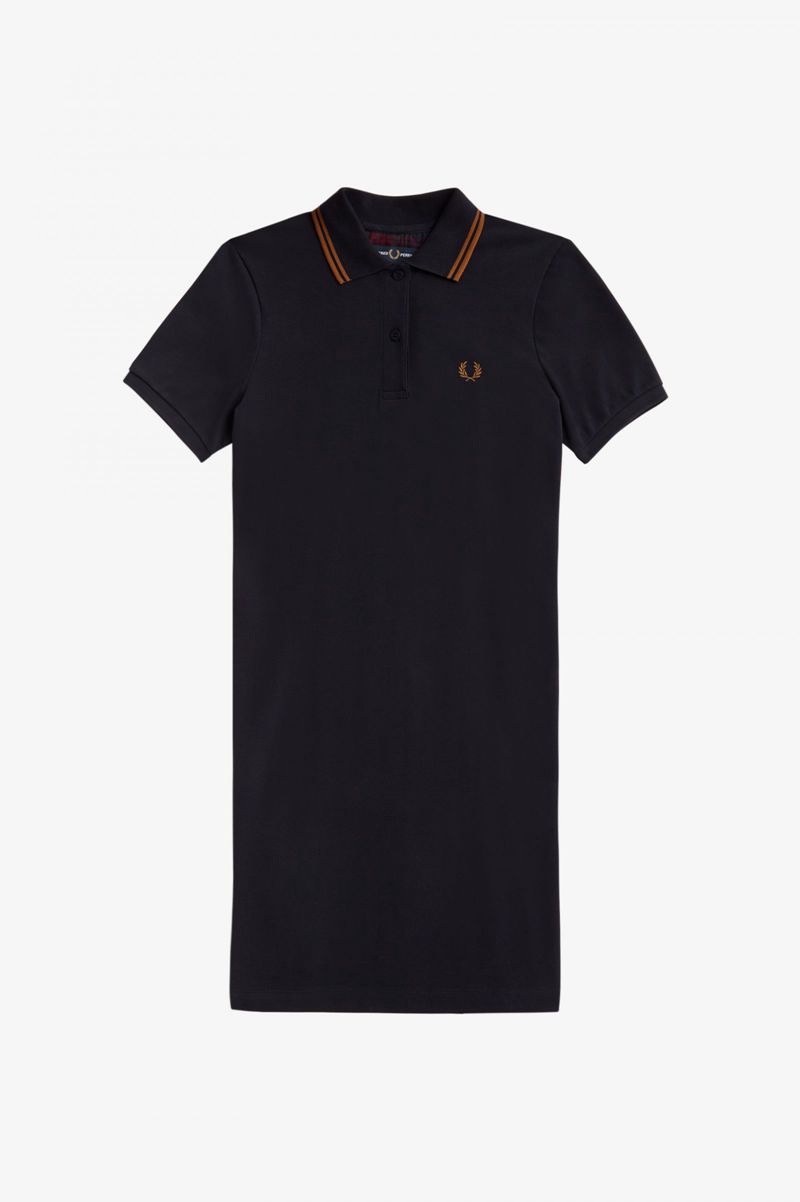 Women's Fred Perry Tartan Panel Piqué Dresses Navy | 1968352-ZN