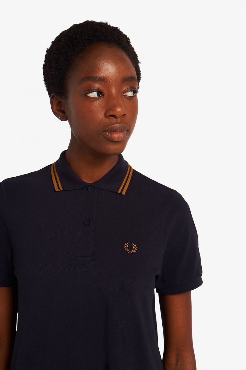 Women's Fred Perry Tartan Panel Piqué Dresses Navy | 1968352-ZN