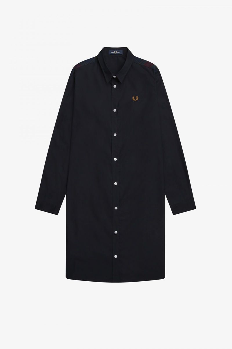 Women's Fred Perry Tartan Panel Shirt Dresses Navy | 7803214-AW