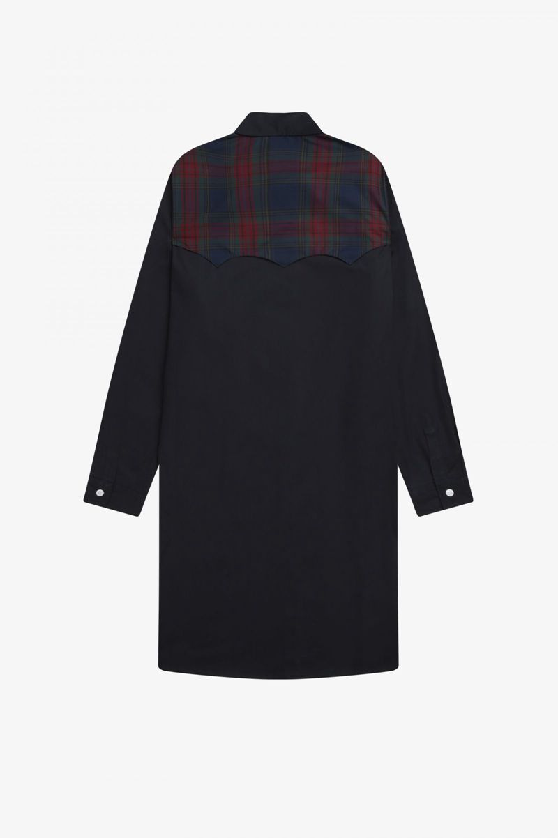 Women's Fred Perry Tartan Panel Shirt Dresses Navy | 7803214-AW