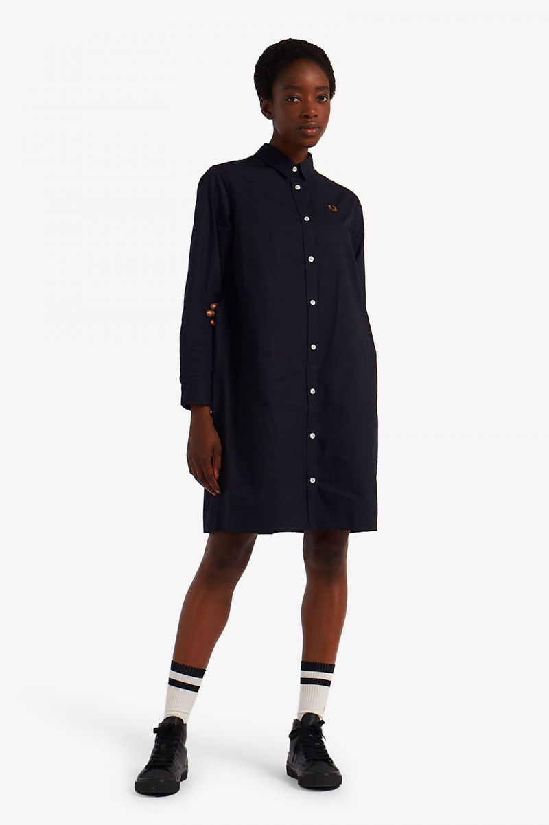 Women's Fred Perry Tartan Panel Shirt Dresses Navy | 7803214-AW