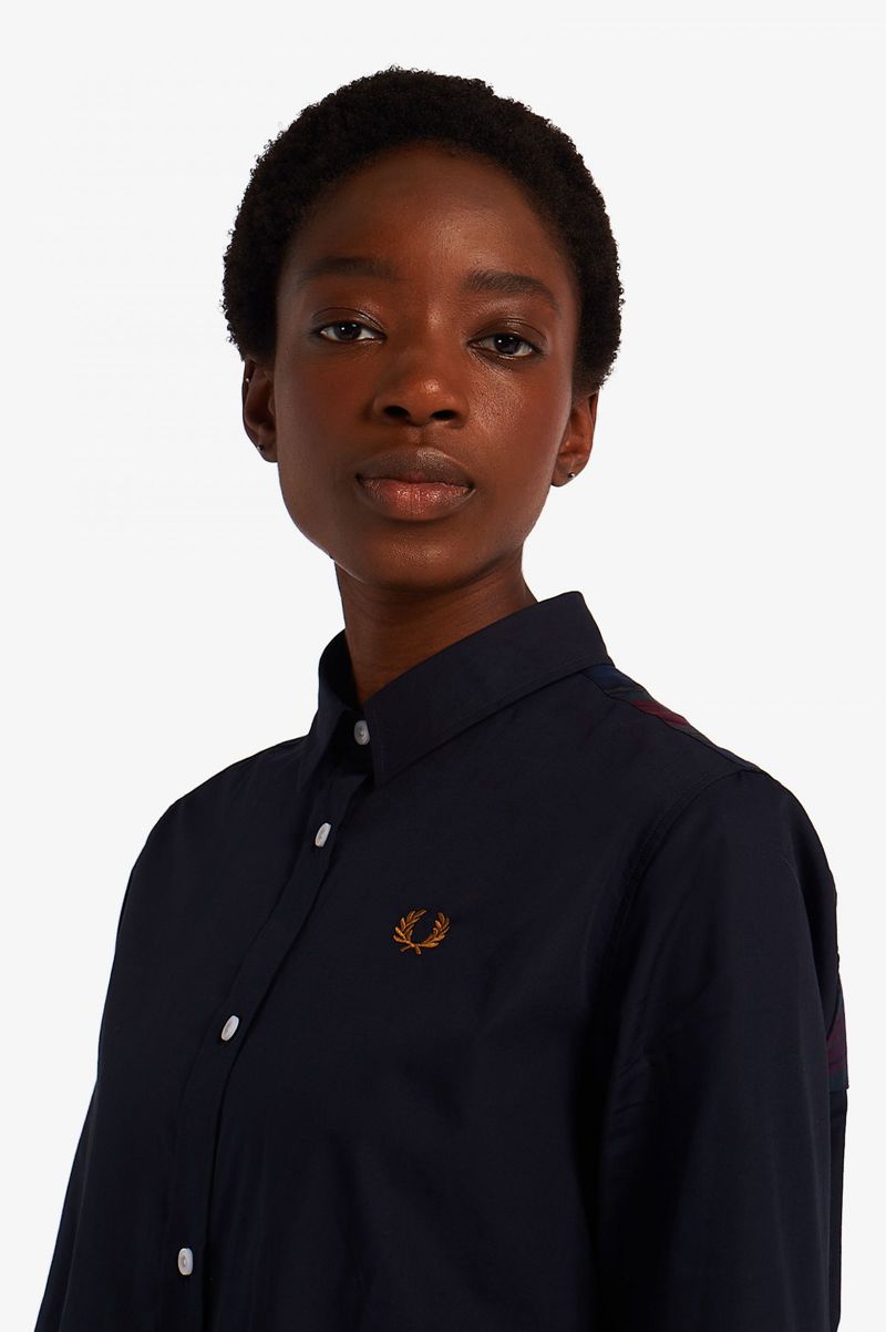 Women's Fred Perry Tartan Panel Shirt Dresses Navy | 7803214-AW