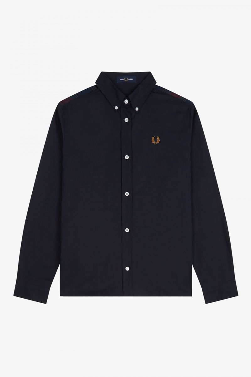 Women's Fred Perry Tartan Panel Shirts Navy | 4081756-WH