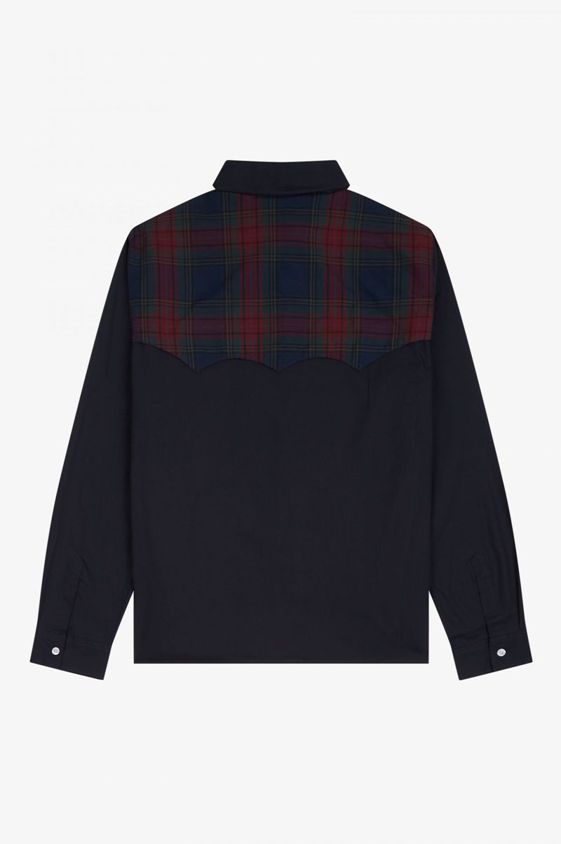 Women's Fred Perry Tartan Panel Shirts Navy | 4081756-WH