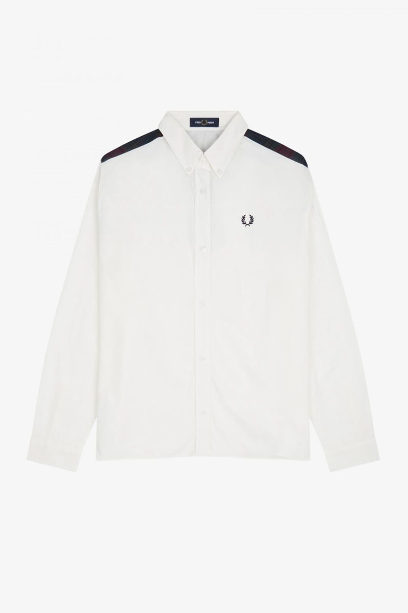 Women's Fred Perry Tartan Panel Shirts White | 8046159-CV