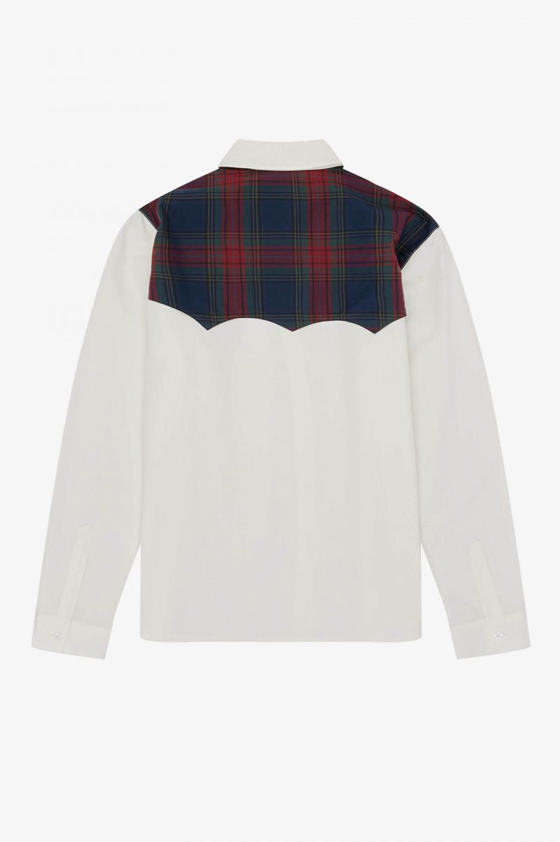 Women's Fred Perry Tartan Panel Shirts White | 8046159-CV