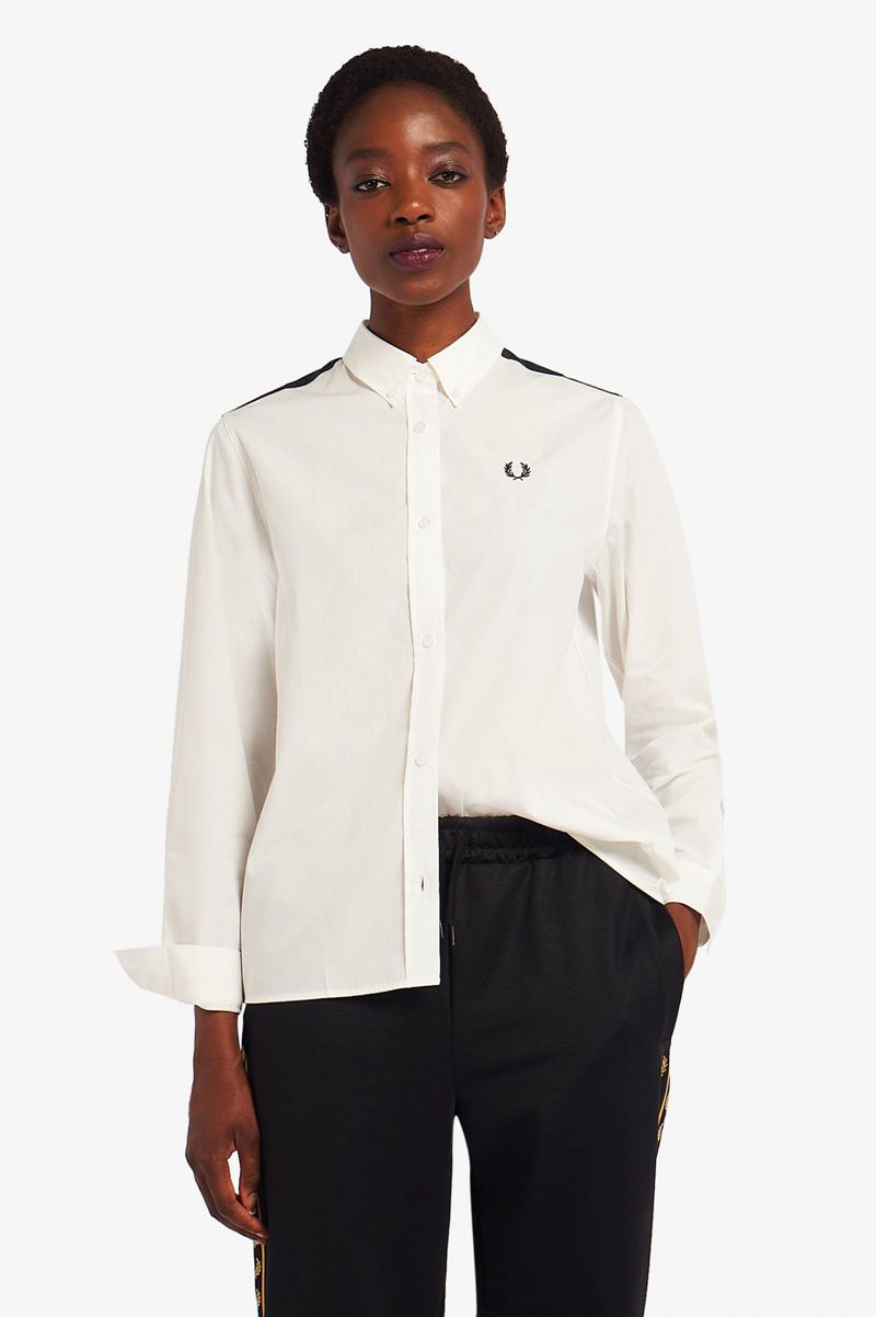 Women's Fred Perry Tartan Panel Shirts White | 8046159-CV