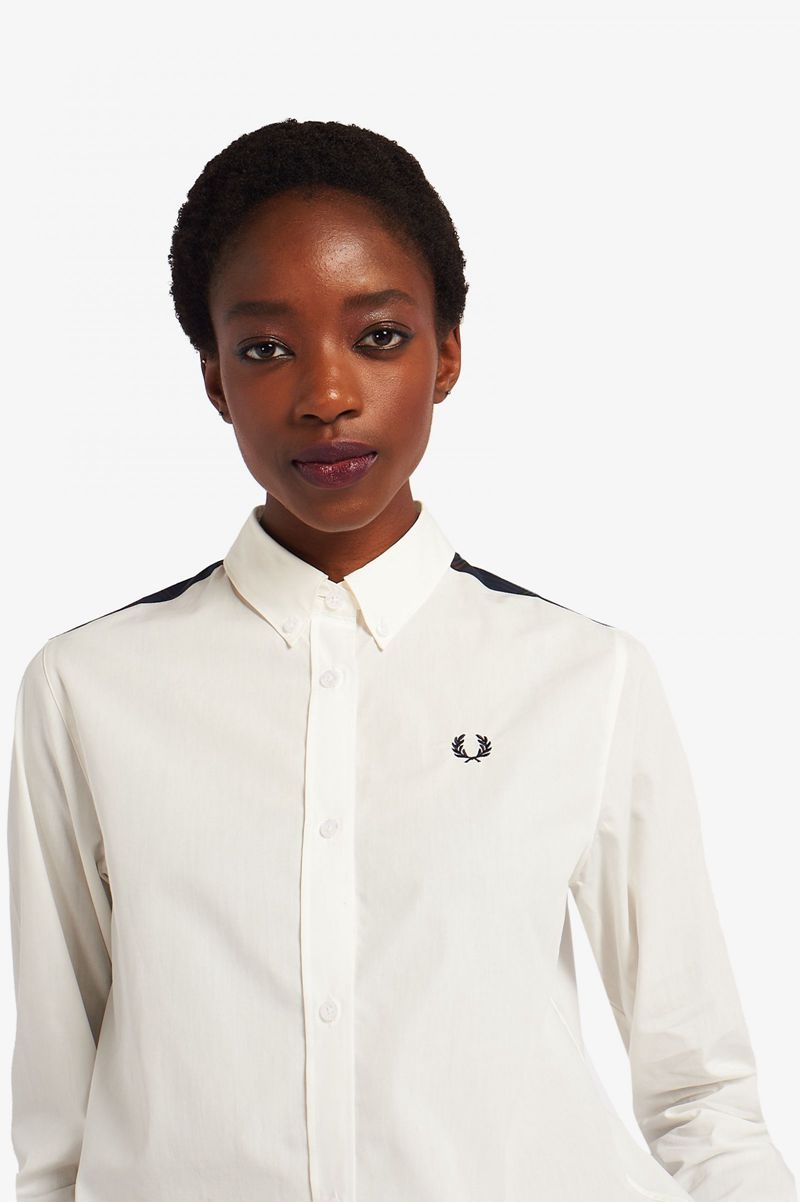 Women's Fred Perry Tartan Panel Shirts White | 8046159-CV