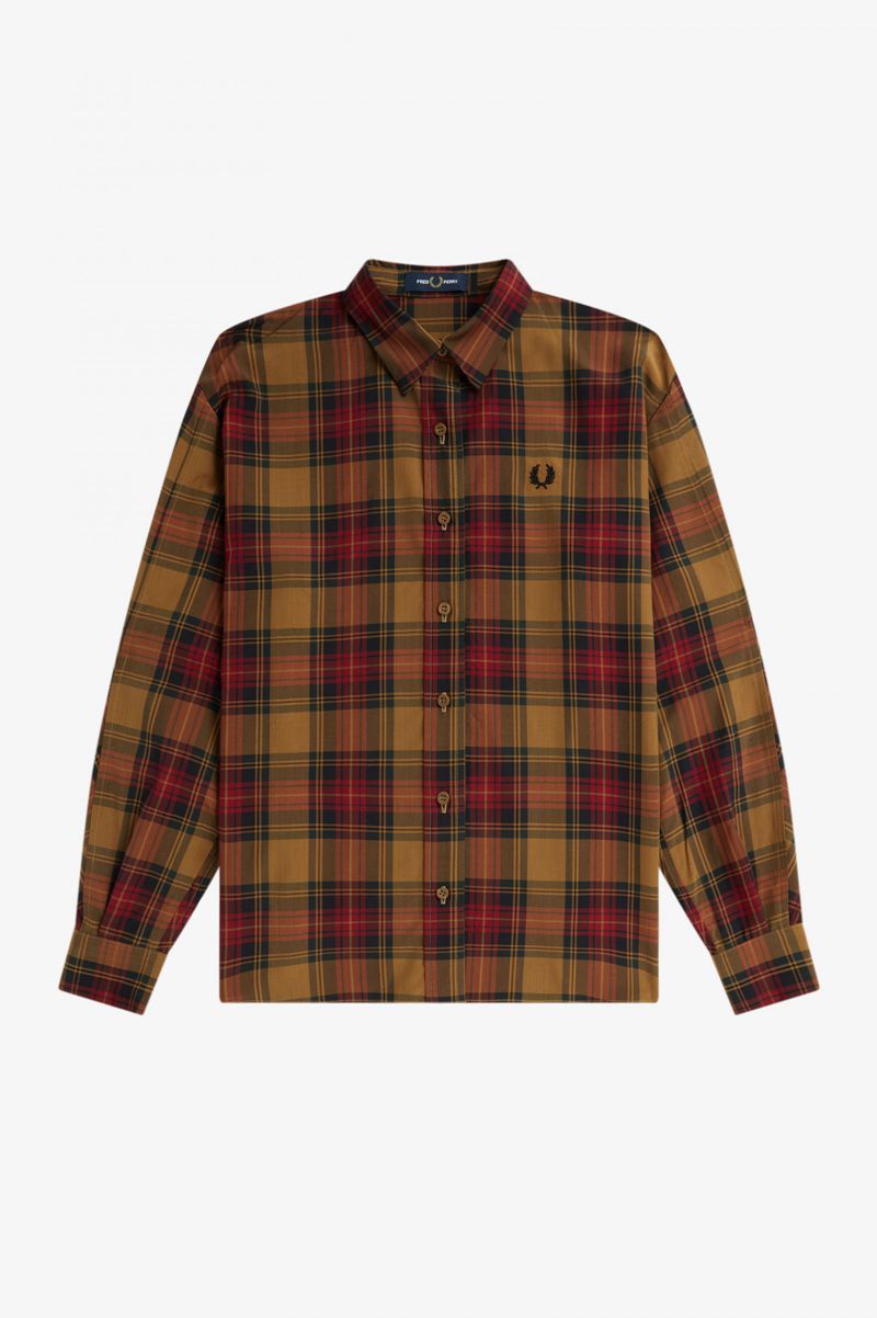 Women's Fred Perry Tartan Shirts Camel | 1879362-QV