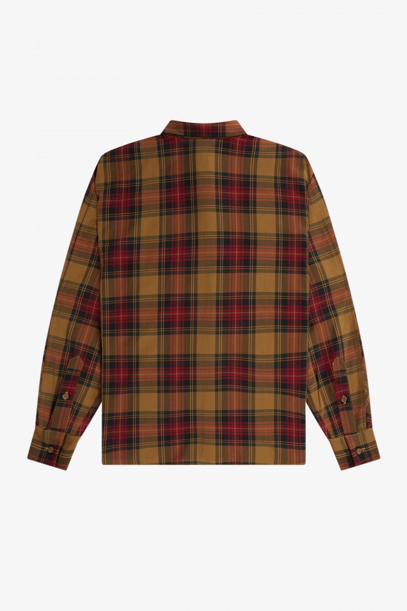 Women's Fred Perry Tartan Shirts Camel | 1879362-QV