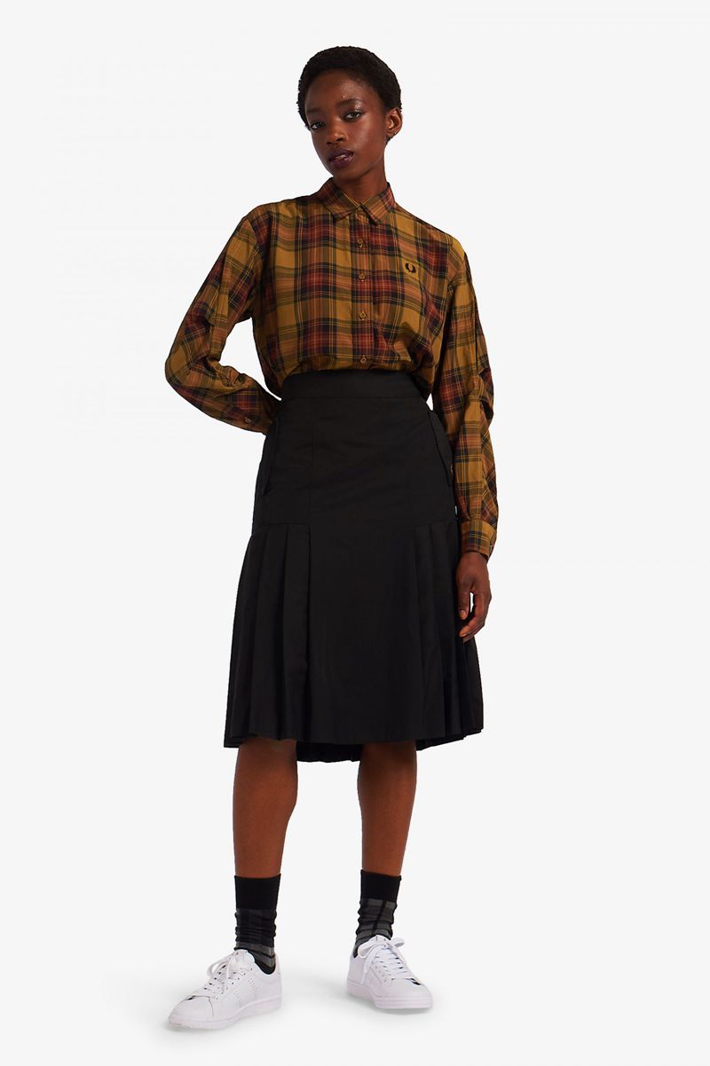 Women's Fred Perry Tartan Shirts Camel | 1879362-QV