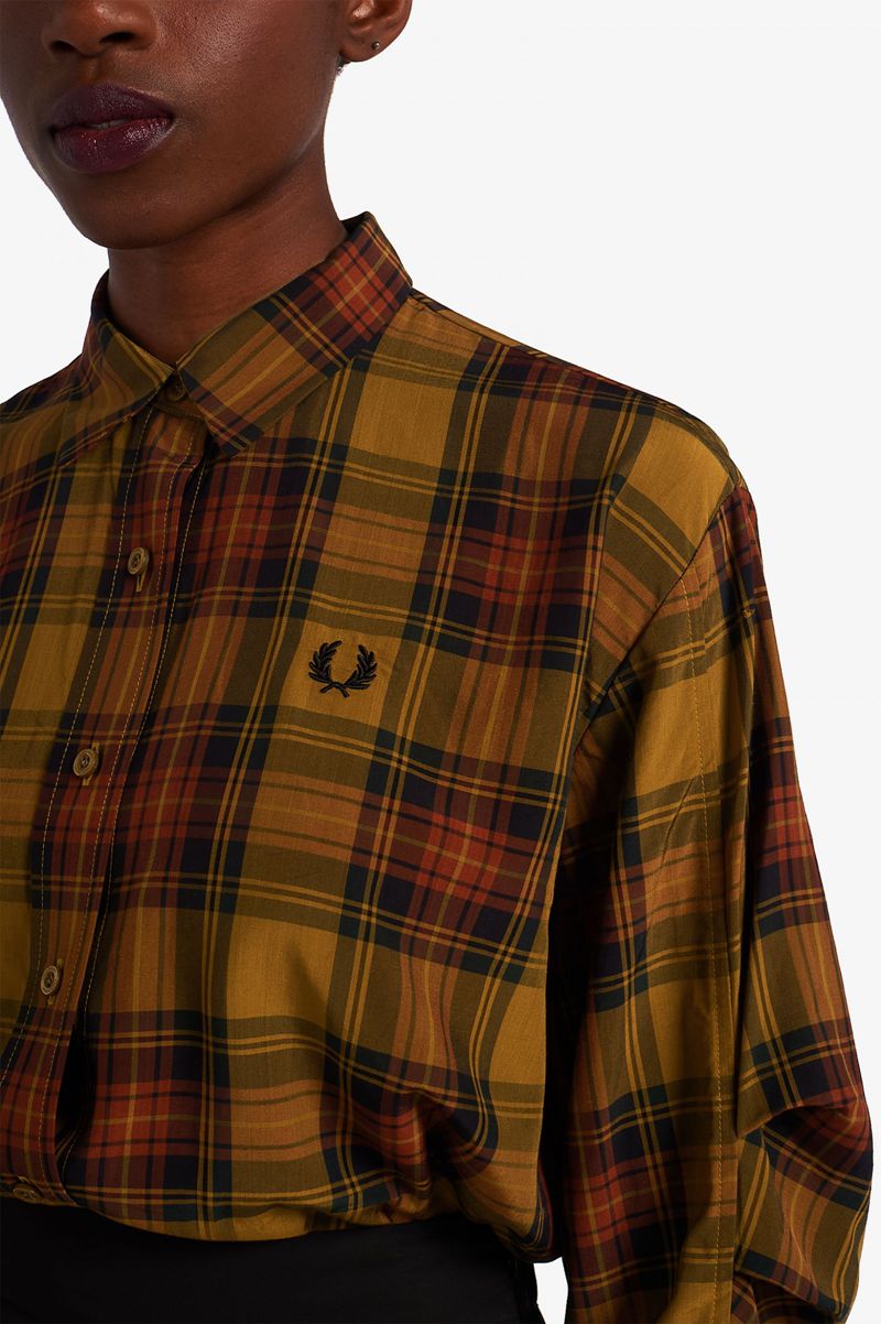 Women's Fred Perry Tartan Shirts Camel | 1879362-QV