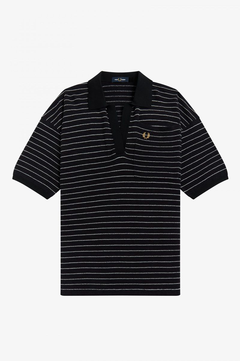 Women's Fred Perry Textured Stripe Knitted Shirts Navy | 9452078-AB