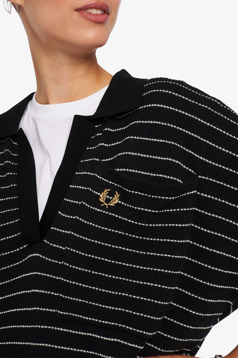 Women's Fred Perry Textured Stripe Knitted Shirts Navy | 9452078-AB