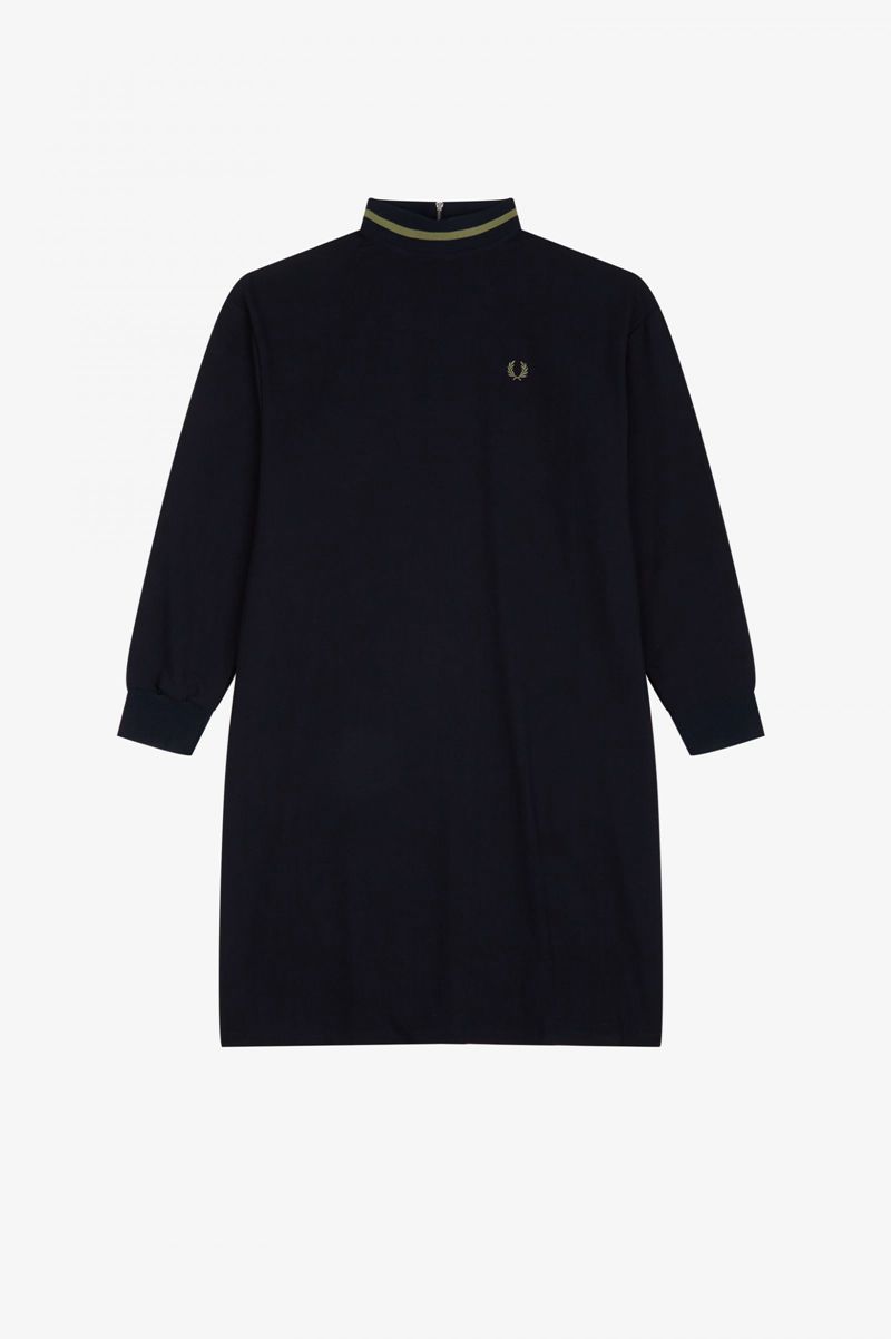 Women's Fred Perry Tipped Mock Neck Dresses Navy | 3102498-LU