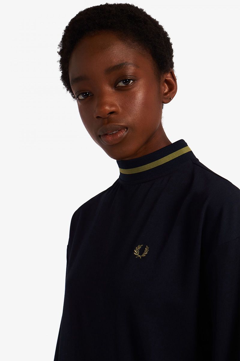 Women's Fred Perry Tipped Mock Neck Dresses Navy | 3102498-LU