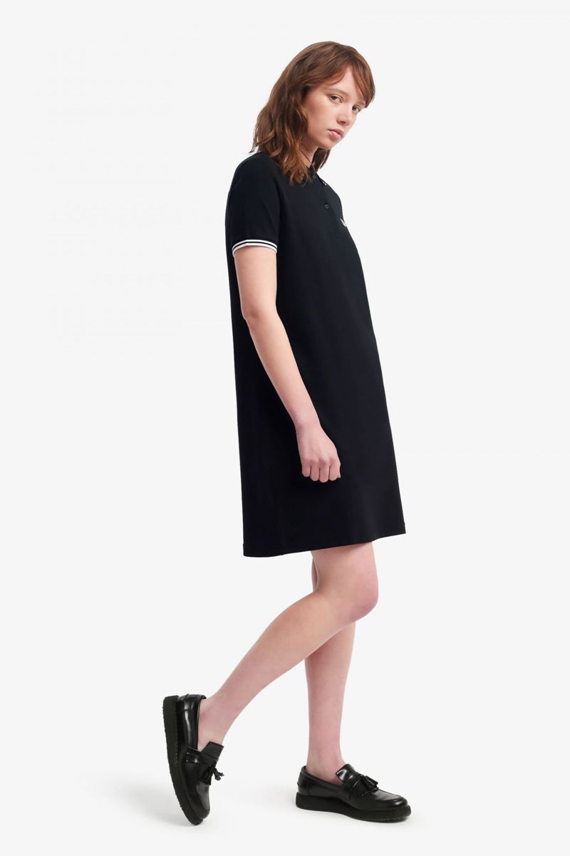 Women's Fred Perry Twin Tipped Dresses Black | 8761450-GW