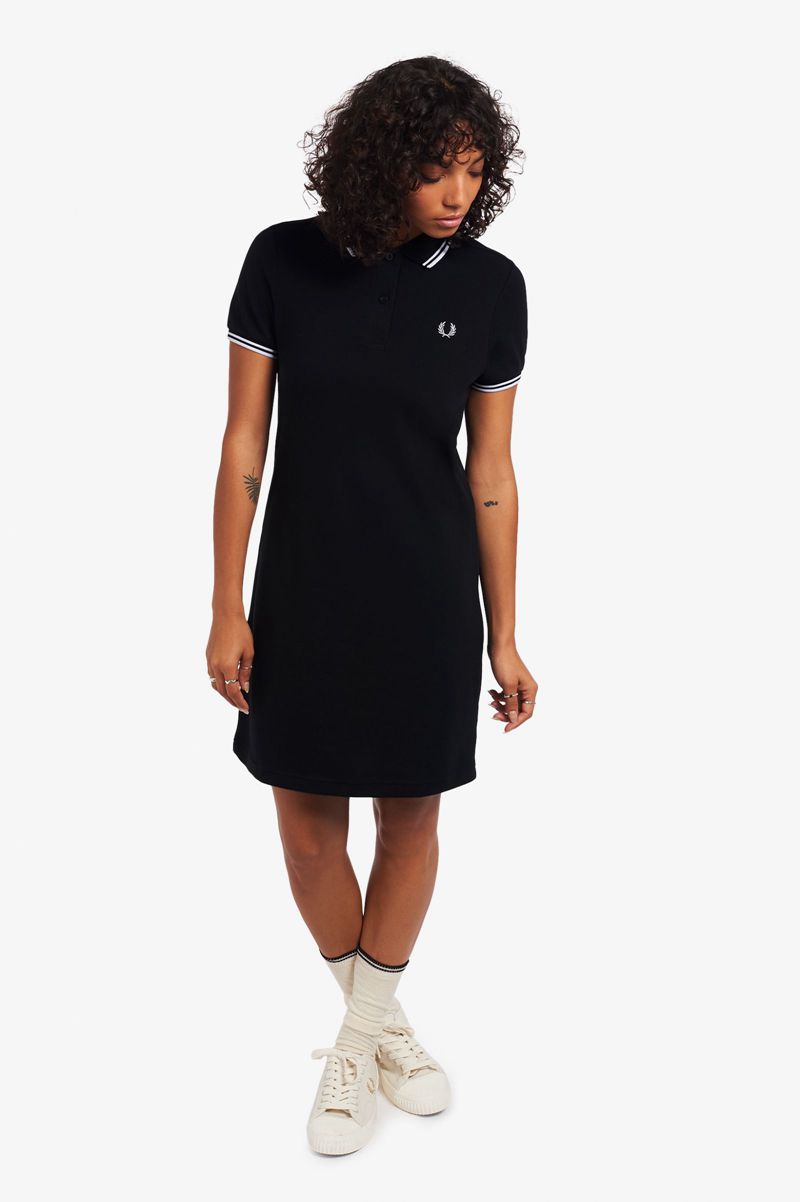 Women's Fred Perry Twin Tipped Dresses Black | 8761450-GW