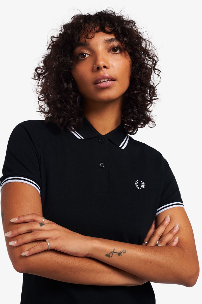 Women's Fred Perry Twin Tipped Dresses Black | 8761450-GW