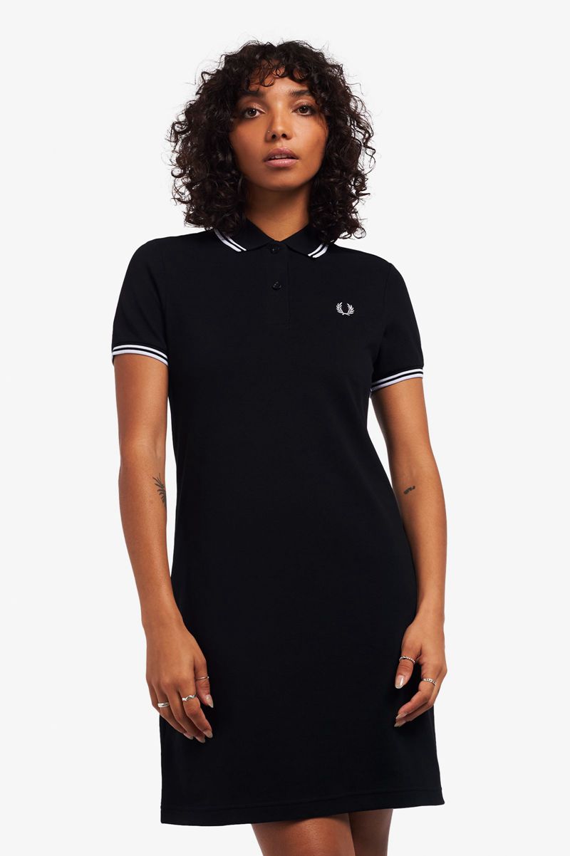 Women\'s Fred Perry Twin Tipped Dresses Black | 8761450-GW