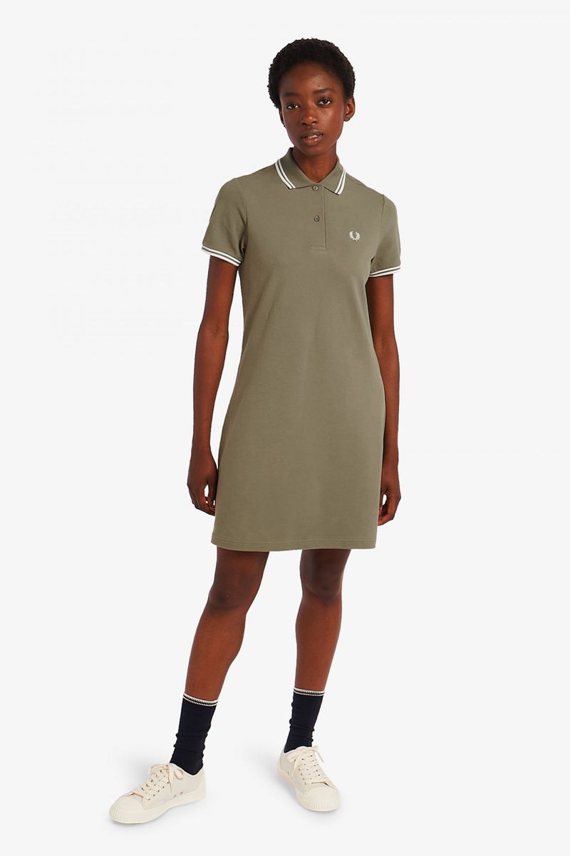 Women's Fred Perry Twin Tipped Dresses Olive | 4873962-NX