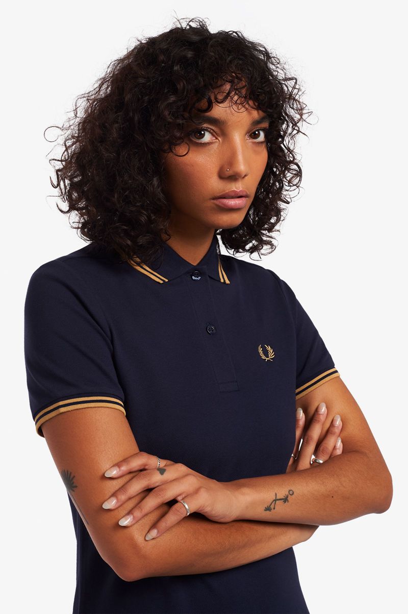 Women's Fred Perry Twin Tipped Shirt Dresses Dark Grey Blue | 0341279-MJ