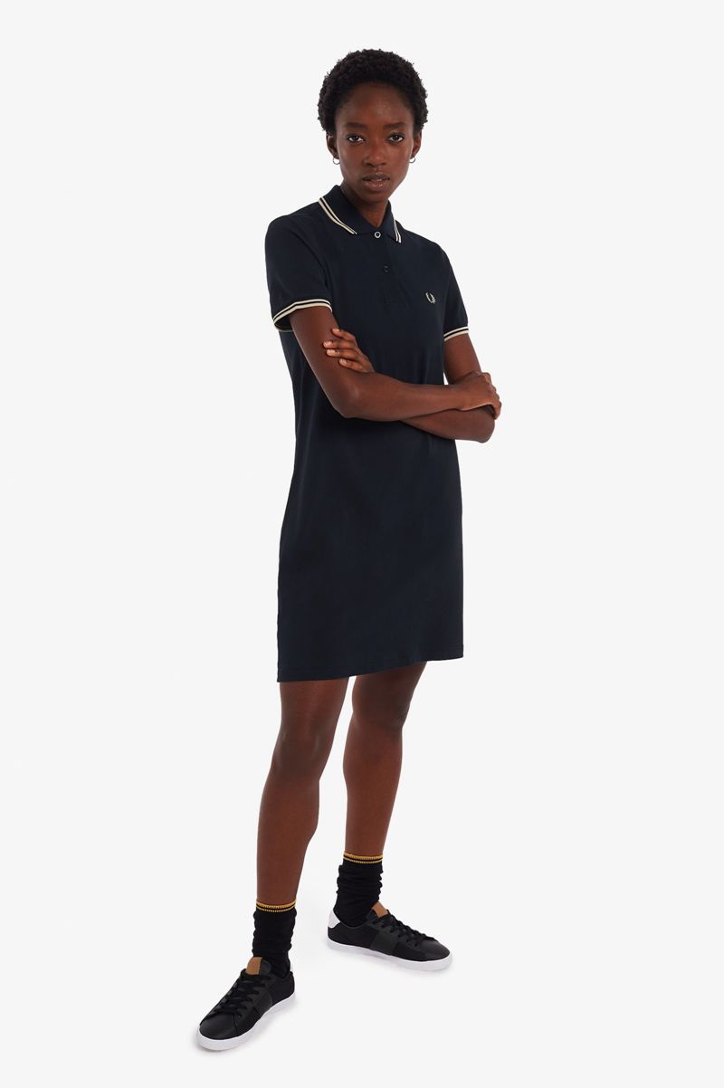 Women's Fred Perry Twin Tipped Shirt Dresses Navy | 4932057-FC