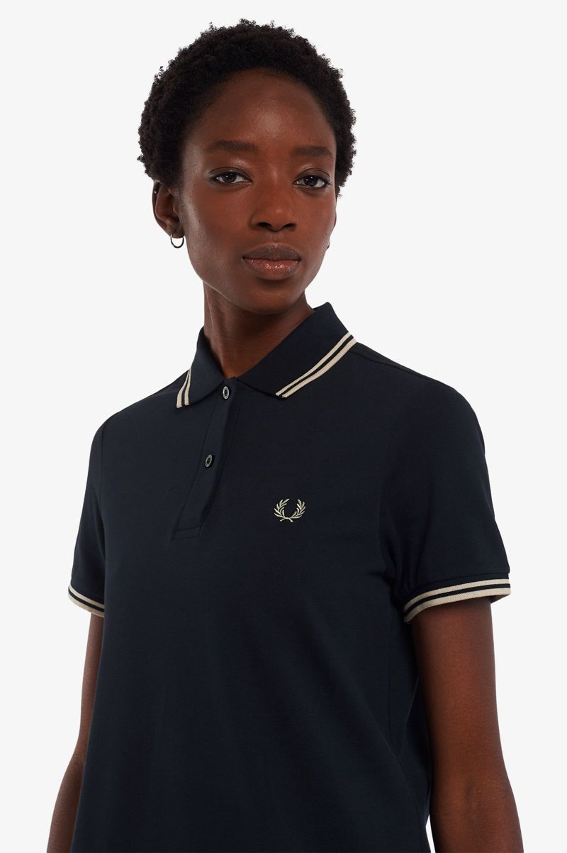 Women's Fred Perry Twin Tipped Shirt Dresses Navy | 4932057-FC