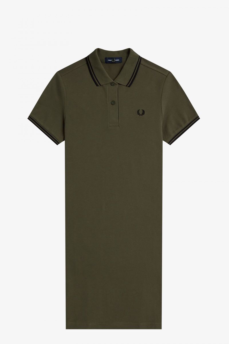 Women's Fred Perry Twin Tipped Shirt Dresses Green | 7396045-DT