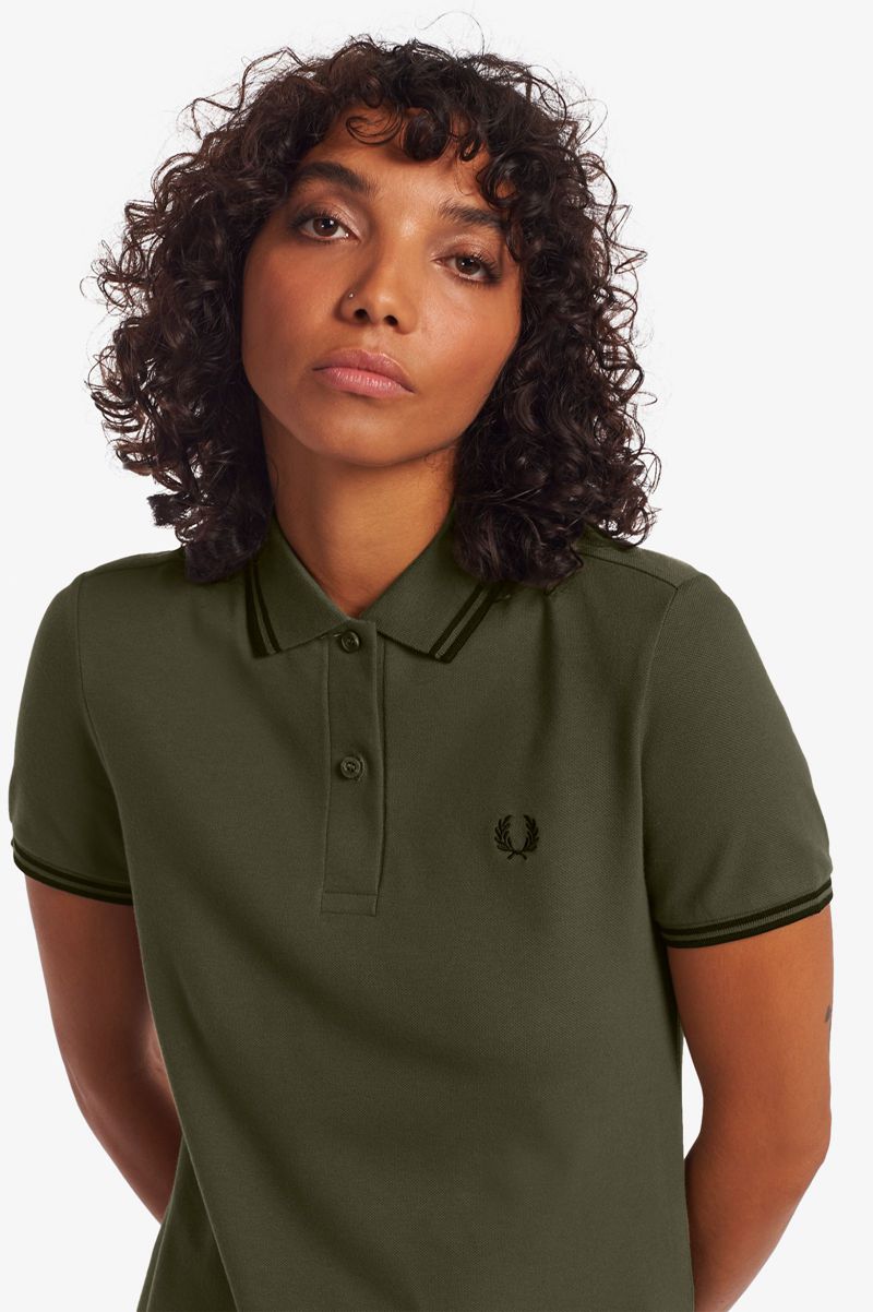 Women's Fred Perry Twin Tipped Shirt Dresses Green | 7396045-DT