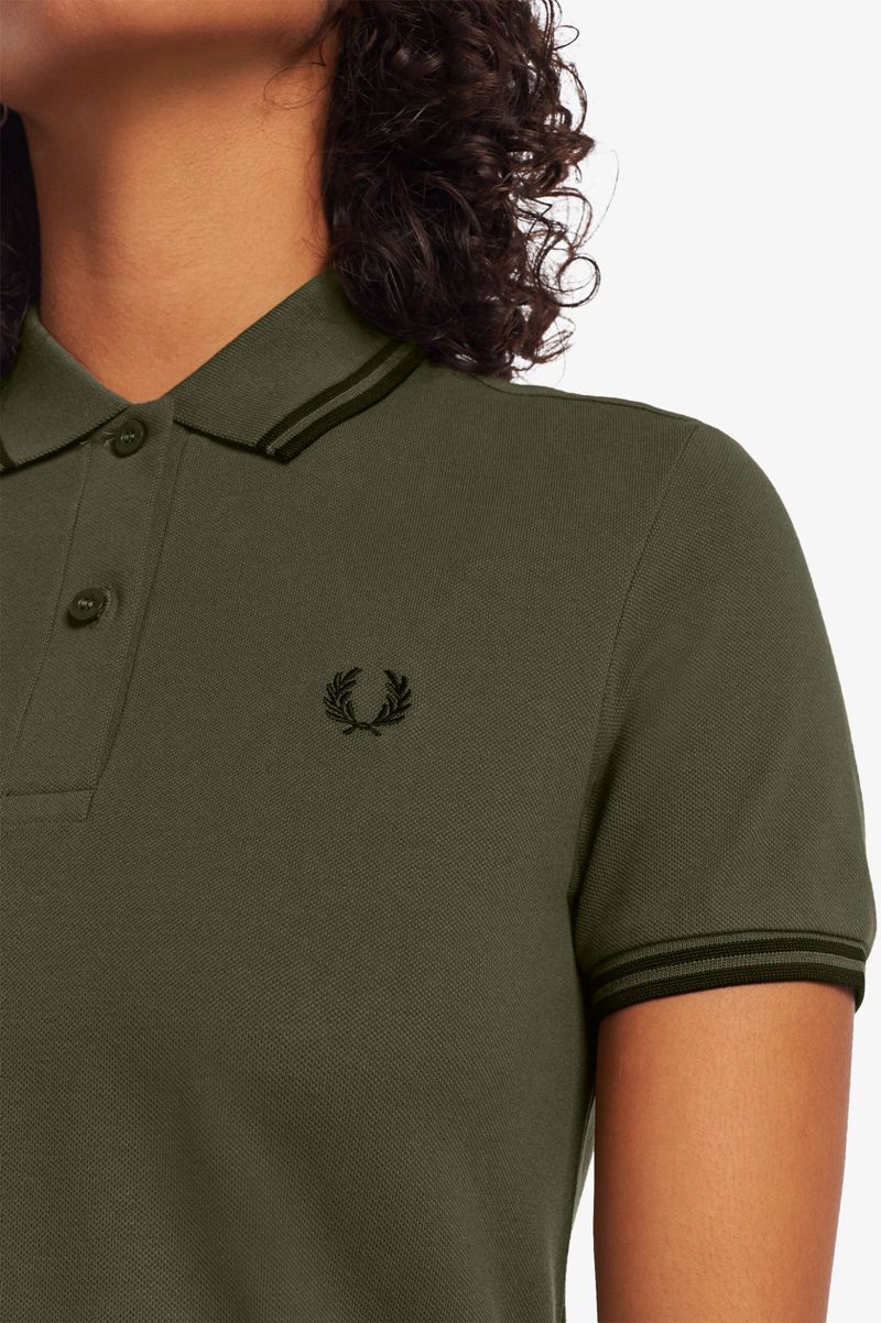 Women's Fred Perry Twin Tipped Shirt Dresses Green | 7396045-DT