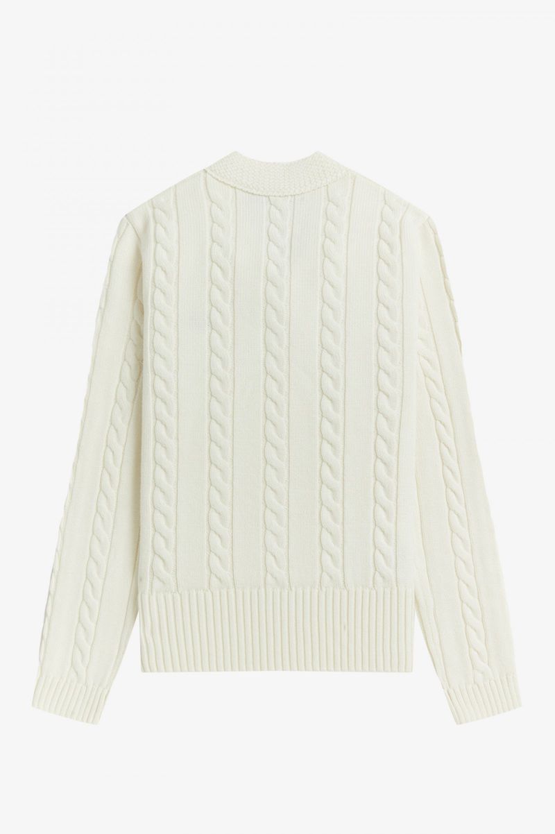 Women's Fred Perry V-Neck Cable Knit Jumper Knitwear White | 9287365-BX