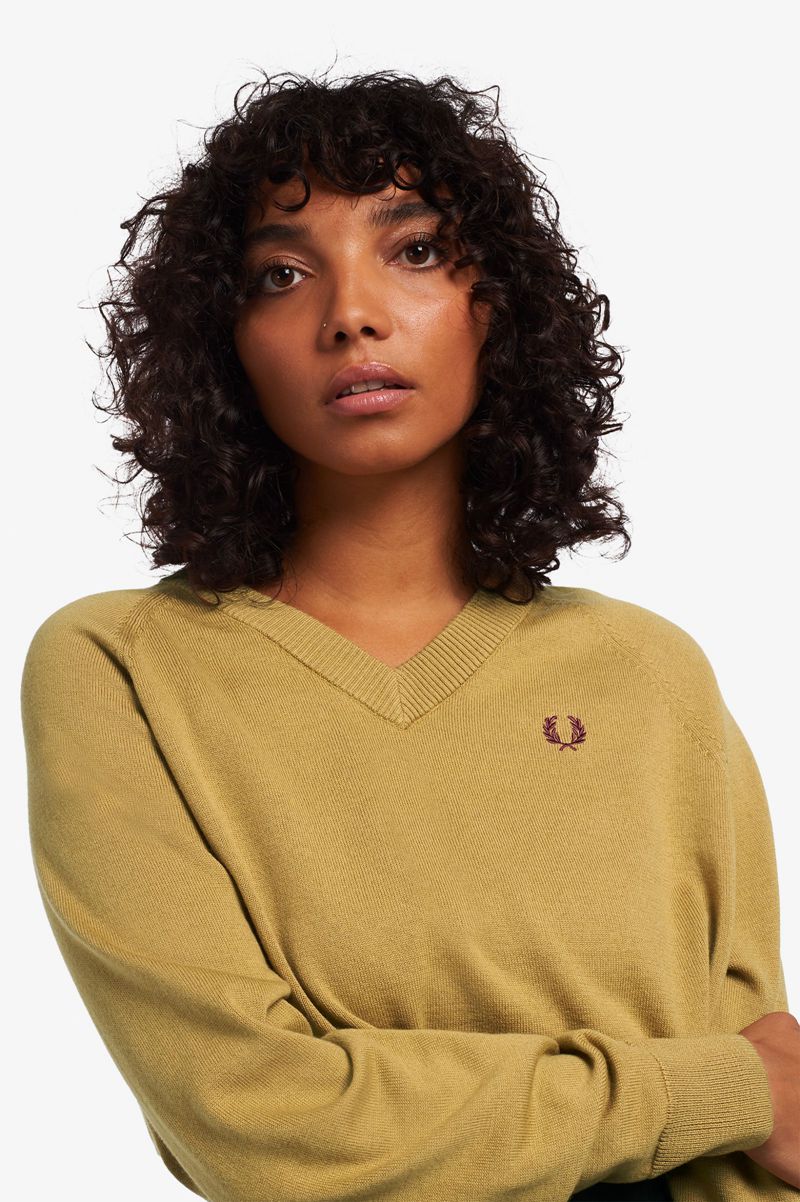 Women's Fred Perry V-Neck Jumper Knitwear Grey | 1092584-TE