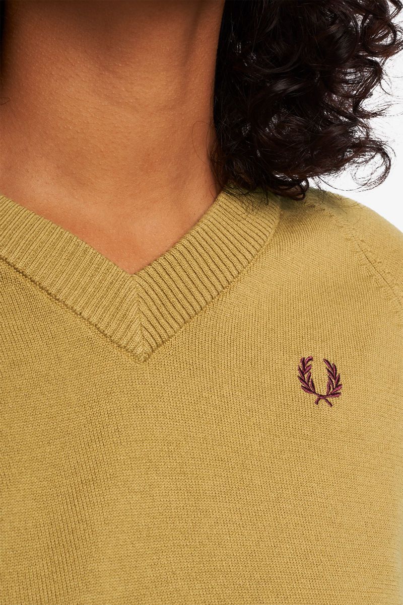 Women's Fred Perry V-Neck Jumper Knitwear Grey | 1092584-TE